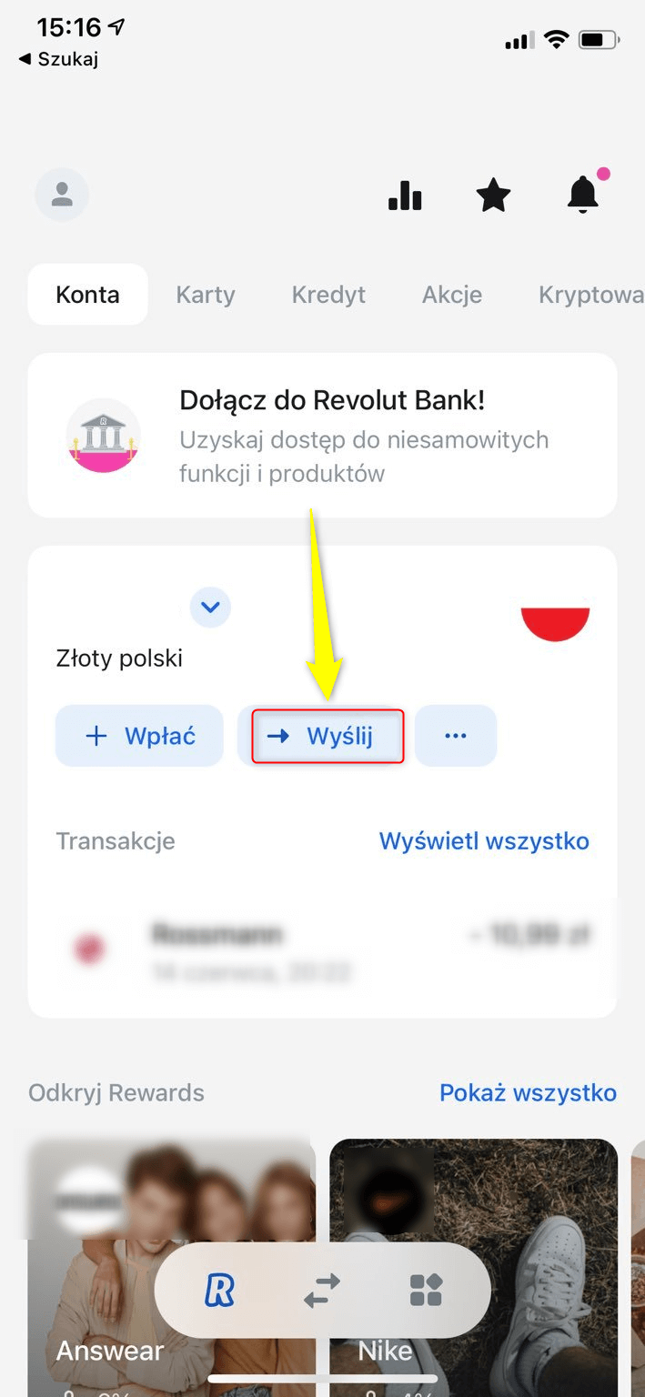 Rewolut wysłanie pieniedzy