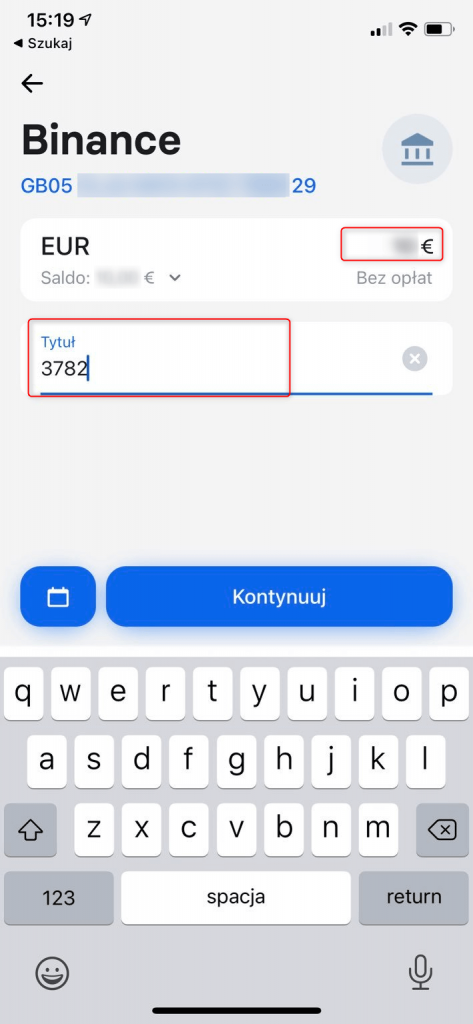Tytuł przelewu aby wysłać euro z Revoluta na Binance