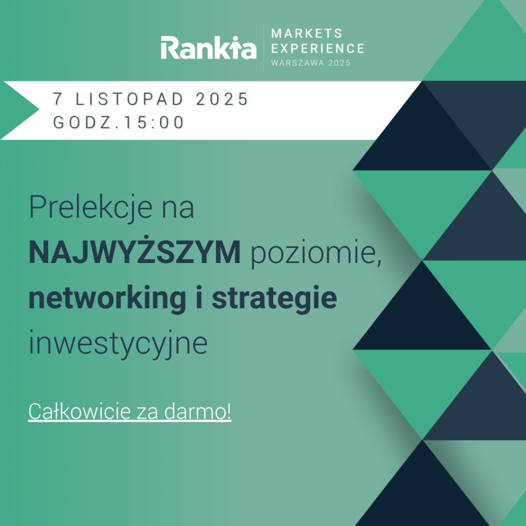 Grafika promująca Rankia Markets Experience w Warszawie – konferencję inwestycyjną z prelekcjami ekspertów, networkingiem i strategiami inwestycyjnymi, 7 listopada 2025