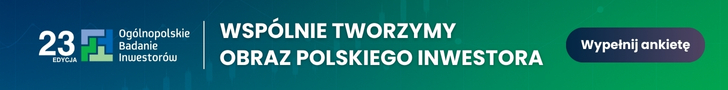 Baner Ogólnopolskie Badanie Inwestorów 2025 – 23. edycja; hasło: Wspólnie tworzymy obraz polskiego inwestora; przycisk: Wypełnij ankietę.
